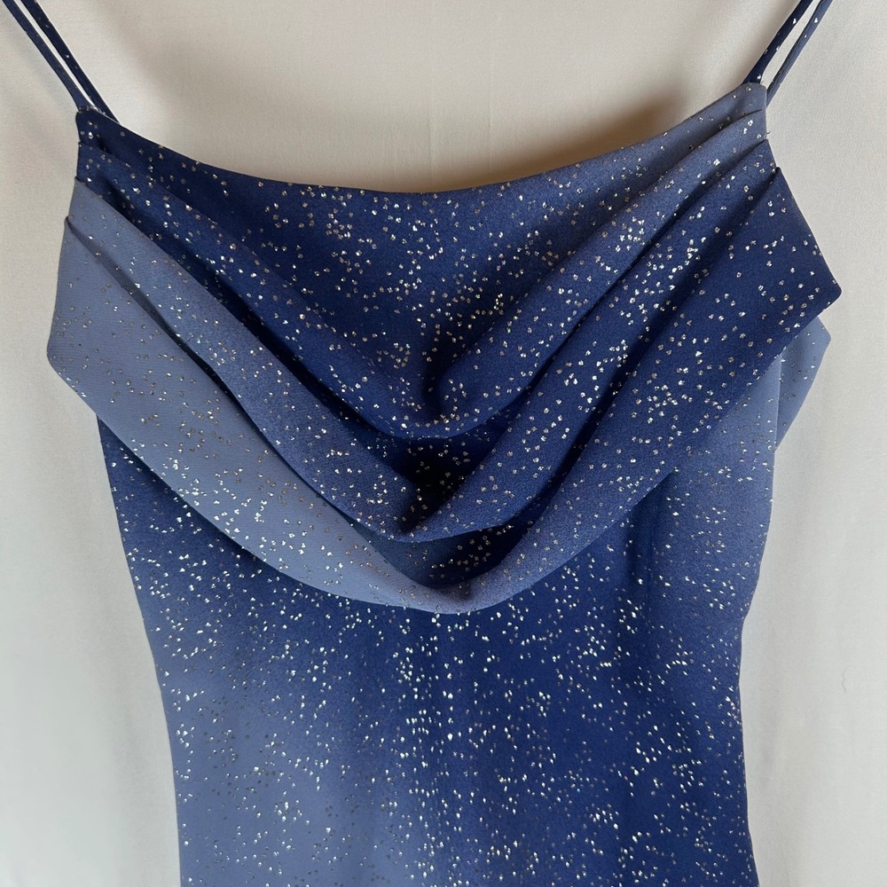 Vintage Cache Blue Ombre Glitter Maxi Dress Cowl Neck  Formal Gown Sz 2 - Picture 11 of 12